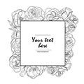 Black and white vector illustration. Vintage frame with flowers. Royalty Free Stock Photo